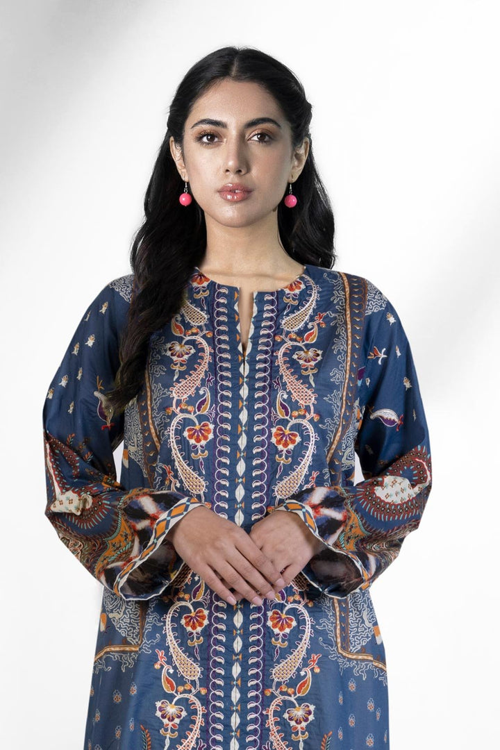 Sapphire-Embroidered Lawn Shirt