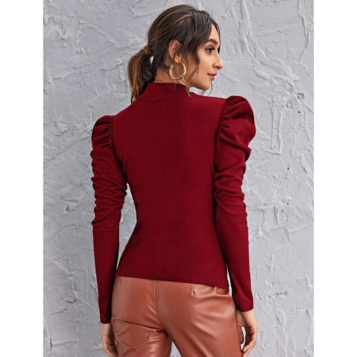 Shein- Mock-neck Gigot Sleeve Top- Burgundy