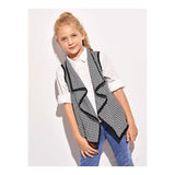 Shein- Girls Draped Collar Binding Detail Houndstooth Vest