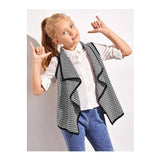 Shein- Girls Draped Collar Binding Detail Houndstooth Vest