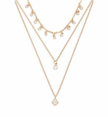 Forever 21- Gold/ Clear Rhinestone Charm Necklace Set