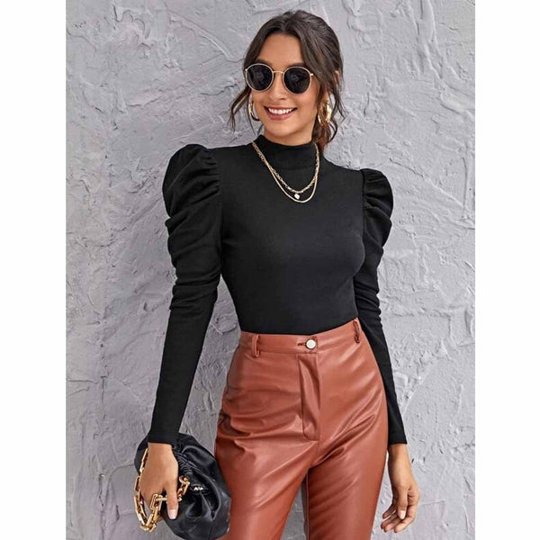 Shein- Mock-neck Gigot Sleeve Top