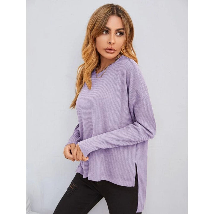 Shein- Solid Drop Shoulder High Low Split Hem Tee- Lilac Purple