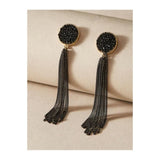 Shein- 1pair Crystal Decor Tassel Drop Earrings