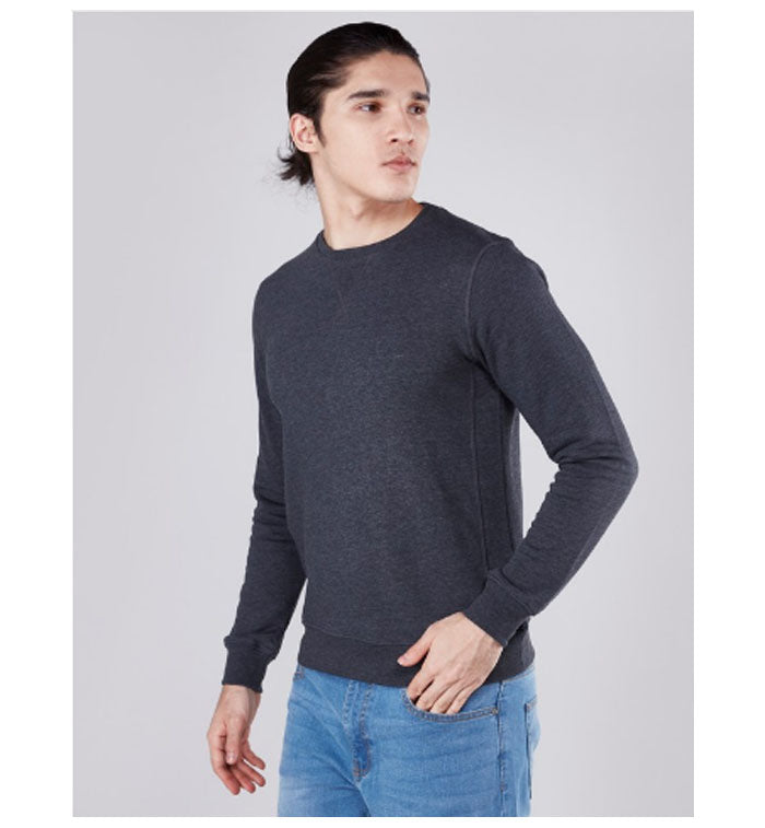 Max Fashion- Plain Sweatshirt with Round Neck and Long Sleeves