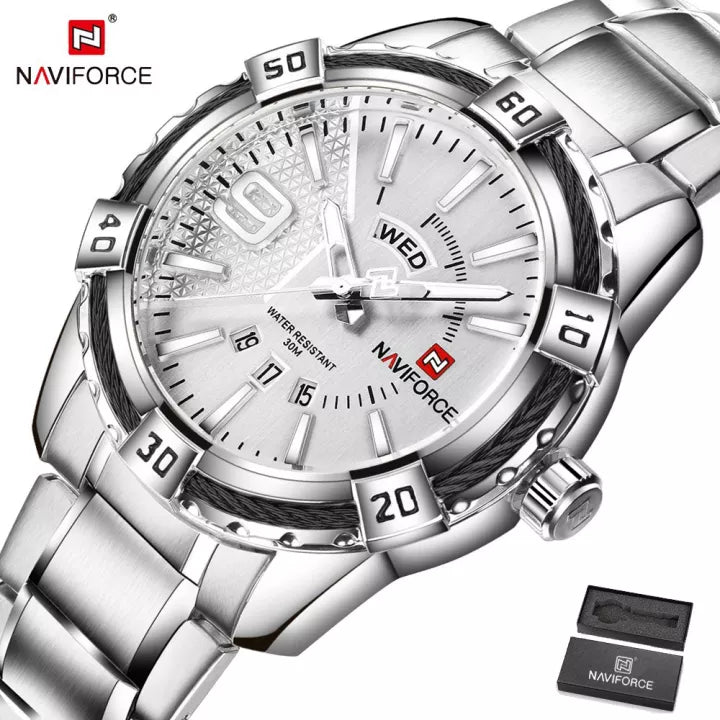 Naviforce- NF9117 - Silver Stainless Steel Analog Watch for Men - Silver