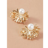 Shein- Floral Earrings Decorated With Faux Pearls, 1 Pair