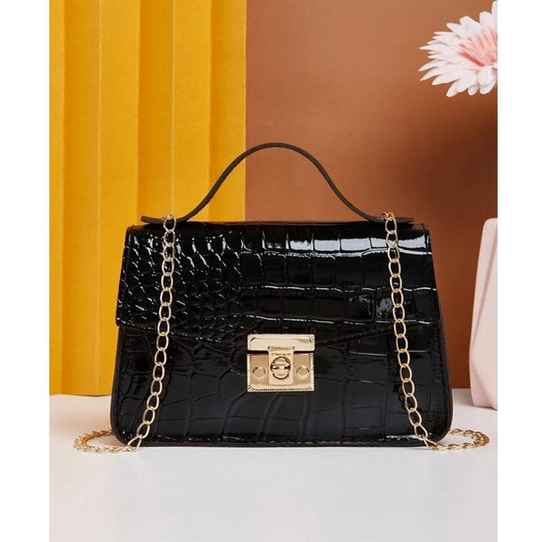 Shein- Minimalist Croc Embossed Flap Square Bag