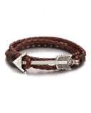 The Marshall - Silver Coffee PU Leather & Alloy Anchor Bracelet - TM-Mb-20