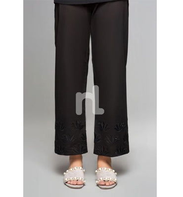 Nishat Linen- Black Dyed Embroidered Stitched Straight Cambric Trouser For Women