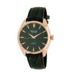 Omax- #SC81916J07 Mens Classic Leather Band with Rose Gold Case Easy Reader Analog Watch