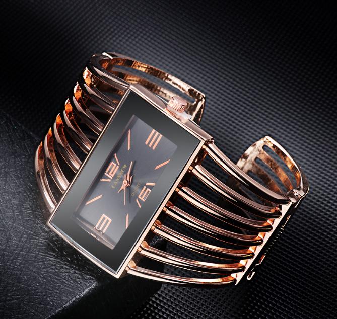 The Marshall - Exquisite Rose Gold & Black Bangle Bracelet Watch for Women - Female Fashion Jewelry