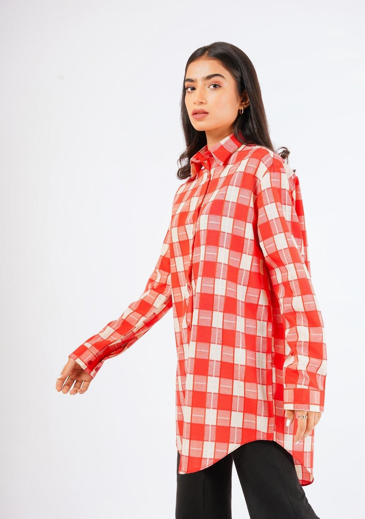 Nine90nine- Oversized Shirt - Red White Buffalo Check