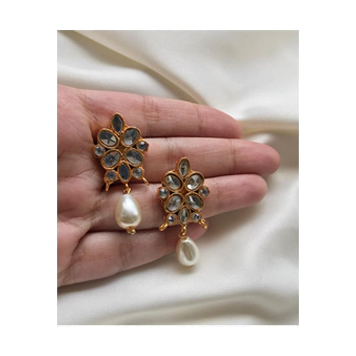 House Of Jewels- Lock Kundan Drop Pearl Studs