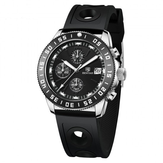 Benyar - By-5198 2022 Black Men Watch Chronograph With Strap Silicone Water resistance 10BAR