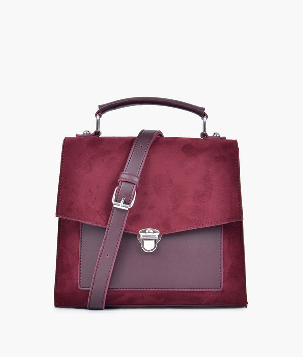 RTW- Burgundy suede push-lock messenger bag