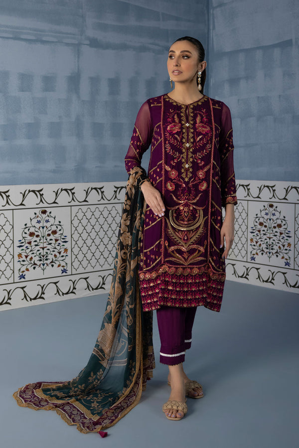 Womens Ready To Wear Purple Embroidered Two Piece Suit