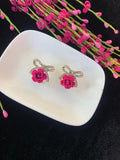 Garnet Lane- Rhinestone Bow And Flower Clipon Earings Pink