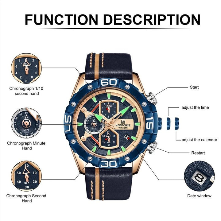 Naviforce- NF8018 stylish made in china men watch superior japan movement waterproof Chronograph sports date display watch design