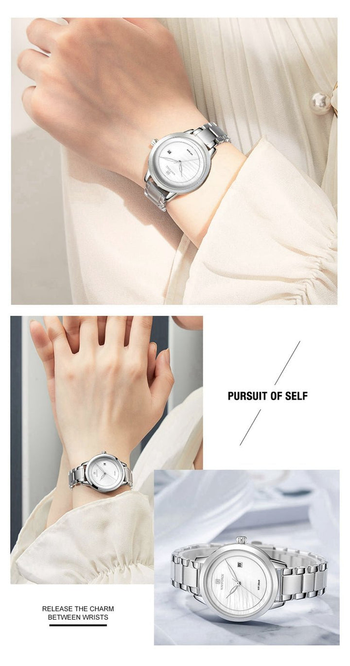 NAVIFORCE- NF5008 Lady Stainless Steel Women Quartz Slim With Calendar Fashion Womens Exquisite Wrist Watch