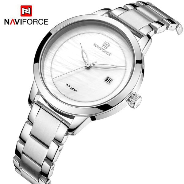 NAVIFORCE- NF5008 Lady Stainless Steel Women Quartz Slim With Calendar Fashion Womens Exquisite Wrist Watch