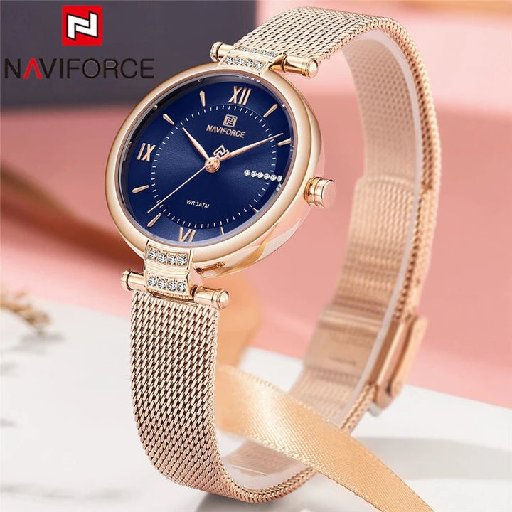 NAVIFORCE- Luxury Creative 2021 Stainless Steel Wrist Watch With Brand Box - NF5019 Blue Gold