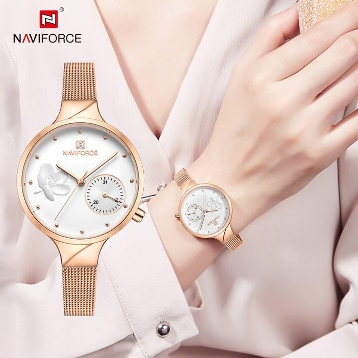 Naviforce- NF5001 beautiful Flower female quartz watch weird Genuine Rose Pink