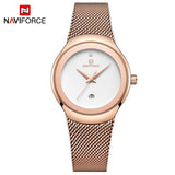 NAVIFORCE- NF5004 cheap rose gold womens quartz watch max price Mesh band water resistant auto date Concise bracelet watch design Gold