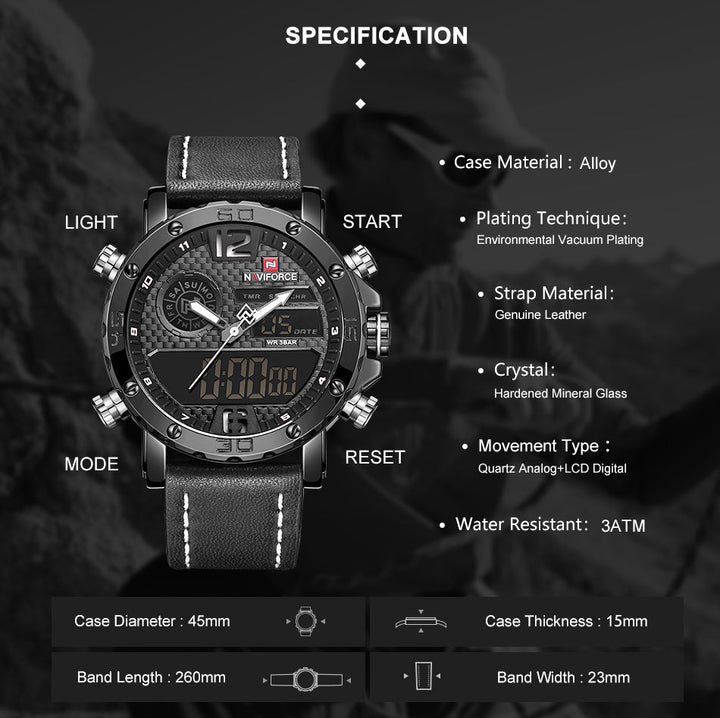 Naviforce- 9134 BYBN Luxury mens sports watches in wristwatches Quartz Digital Waterproof