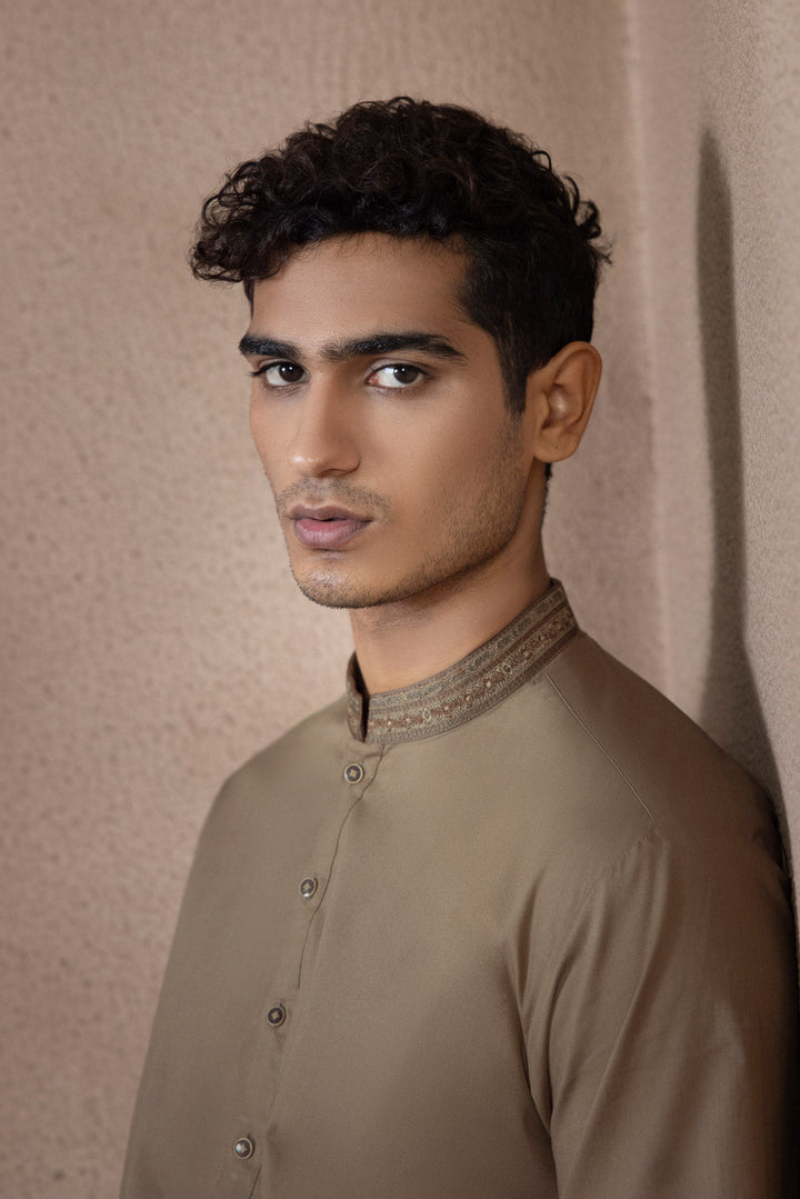 Menswear Stitched Brown Winter Cotton Dobby Kurta