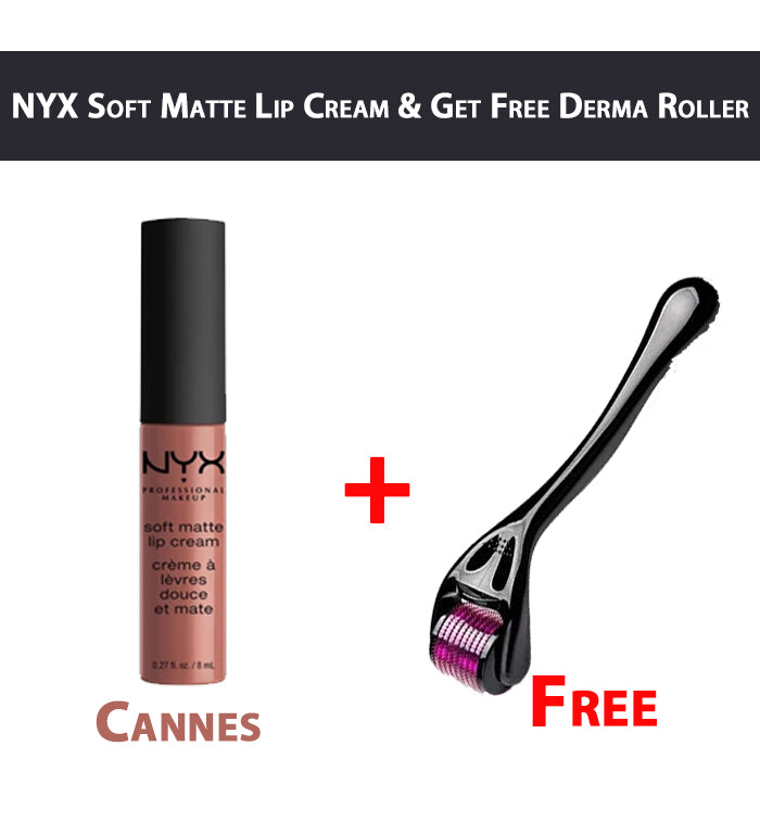 Buy NYX Professional Makeup- Soft Matte Lip Cream - 19 Cannes  & Get Free Derma Roller by Bagallery Deals priced at #price# | Bagallery Deals