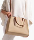 RTW Off-White With Brown Multi Compartment Satchel Bag