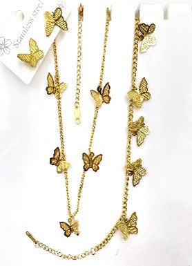 Shein- chain Butterfly Bracelet Stainless Steel Jewelry Set Earrings Bracelet Necklace