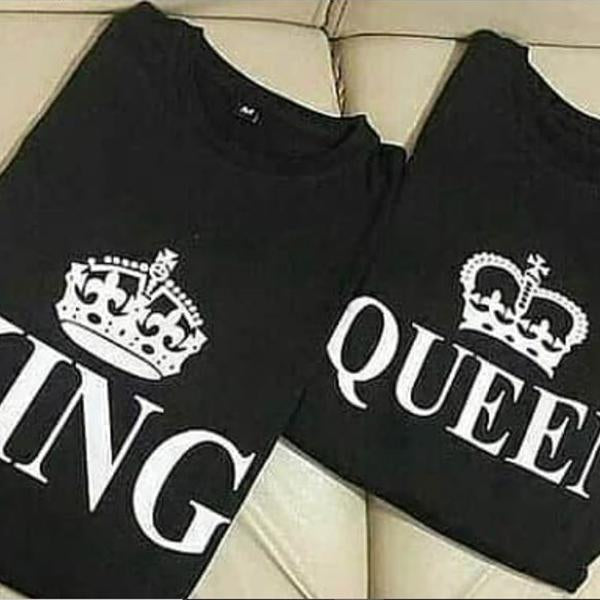 Emerce- Pack Of 2 KING QUEEN With CROWN Printed Half Sleeves T Shirt Black