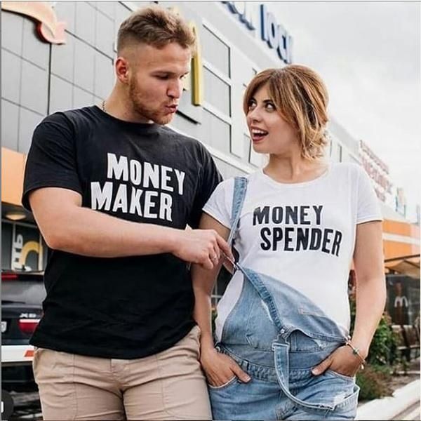 Emerce- Pack Of 2 MONEY MAKER MONEY SPENDER Printed Half Sleeves T Shirt Black&White
