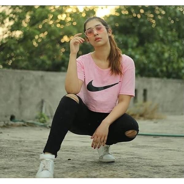 Emerce- Nike Check Printed Half Sleeves T Shirt Pink