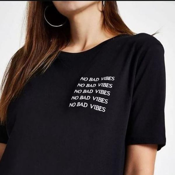 Emerce- NO BAD VIBES Printed Half Sleeves T Shirt Black