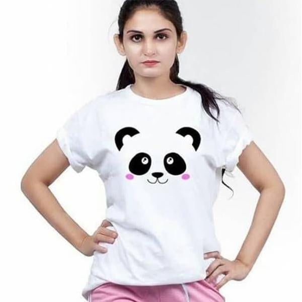 Emerce- Panda Printed Half Sleeves T Shirt White