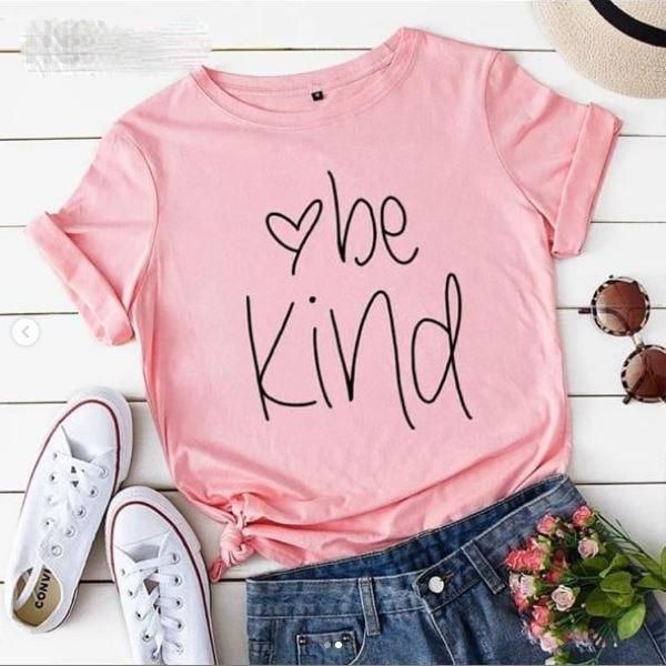 Emerce- Be Kind Printed Half Sleeves T-Shirt - Pink