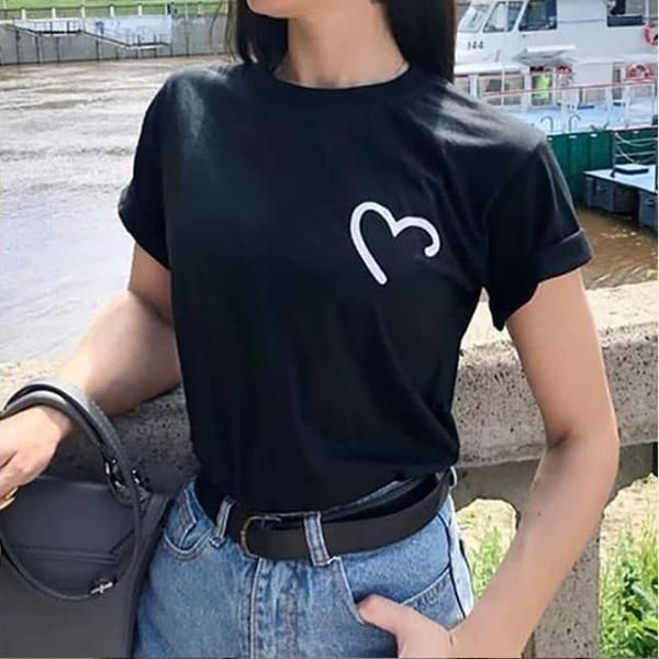 Emerce- Pocket Cut Heart Printed Half Sleeves T Shirt Black