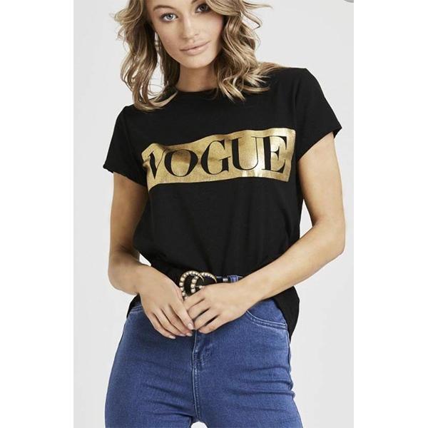 Emerce- VOGUE Golden Printed Half Sleeves T Shirt Black