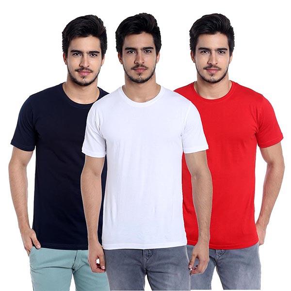 Emerce- Pack Of 3 Plain Half Sleeves T Shirt Black,White&Red