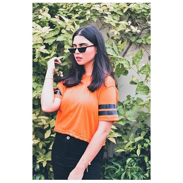 Emerce- Crop Half Sleeves T Shirt With Black Stripes Orange