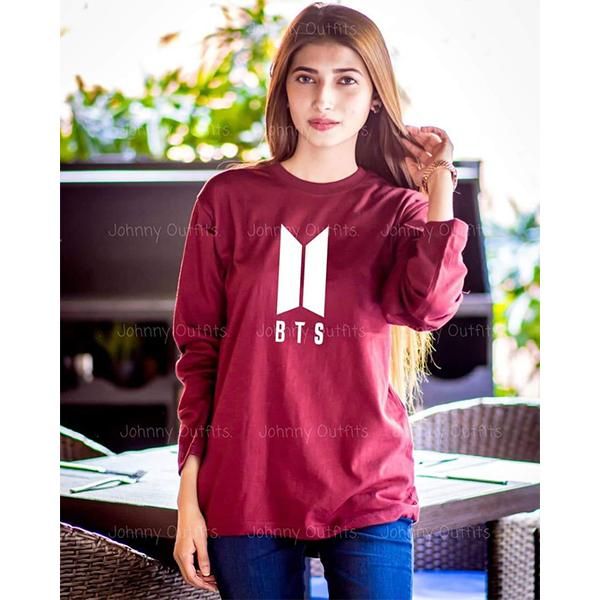 Emerce- BTS Printed Full Sleeves T-Shirt - Maroon