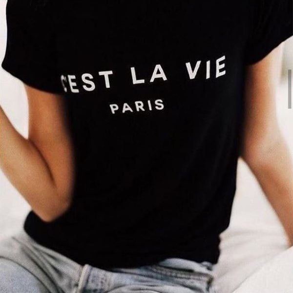 Emerce- CEST LA VIE PARIS Printed Half Sleeves T-Shirt - Black