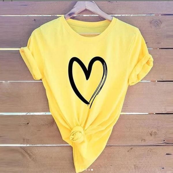 Emerce- HearLine Printed Half Sleeves T-Shirt - Yellow