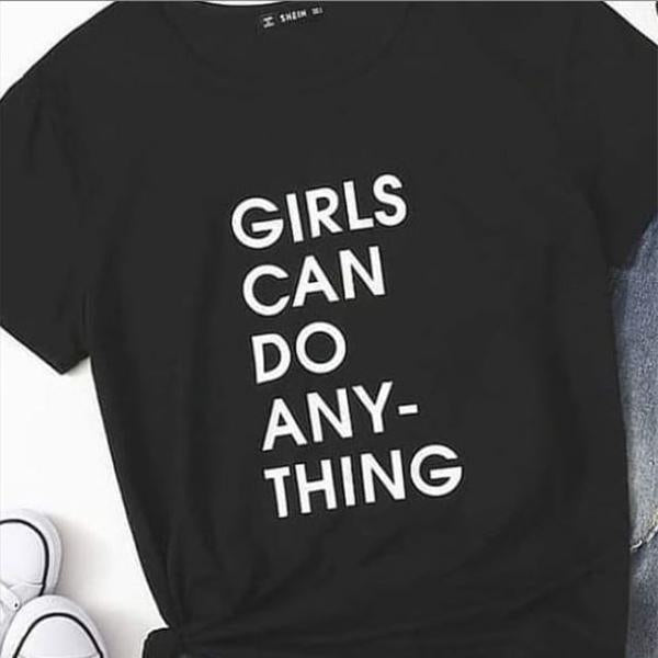 Emerce- GIRLS CAN DO ANYTHING Printed Half Sleeves T Shirt Black