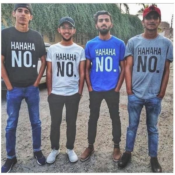 Emerce- HAHAHA NO. Printed Half Sleeves T Shirt Grey