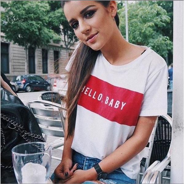 Emerce- HELLO,BABY Printed Half Sleeves T Shirt White