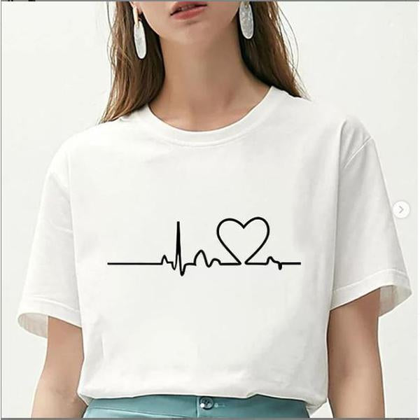 Emerce- HeartLine Printed Half Sleeves T Shirt White